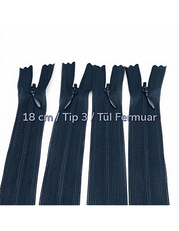 22 cm Tül Şeritli Gizli Fermuar | Elbise, Etek ve İç Cep İçin | ZPHSN0022TUL