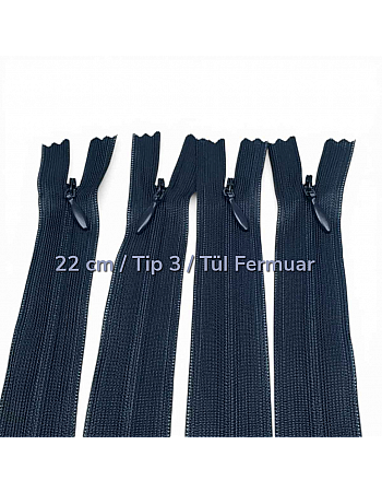 22 cm Tül Şeritli Gizli Fermuar | Elbise, Etek ve İç Cep İçin | ZPHSN0022TUL