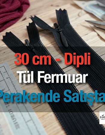 Gizli Fermuar 30 cm Etek ve Elbise Fermuarı Siyah kapalı Uçlu ZPHSN0030TUL
