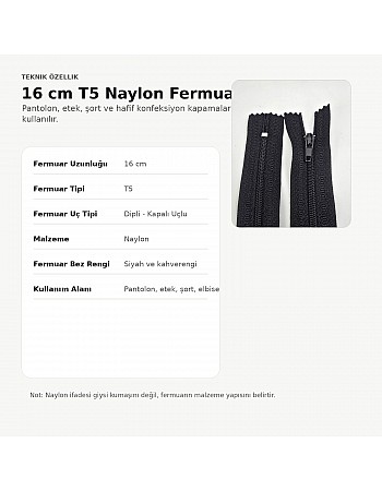 16 Cm Naylon Cep Fermuarı Dipli -  NC0016T5