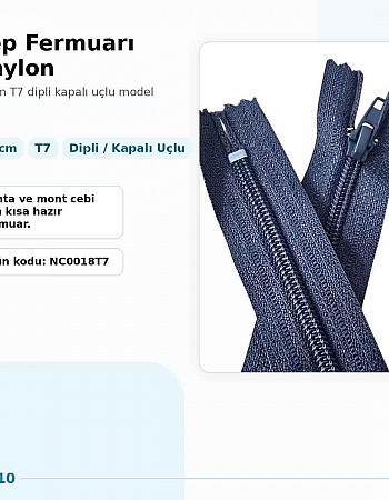 Pocket Zipper Nylon 18 cm T7 Closed-End NC0018T7