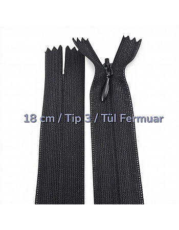18 cm Tül Şeritli Dipli Gizli Fermuar Tip 3 | Elbise ve Etek İçin | NC0018TUL