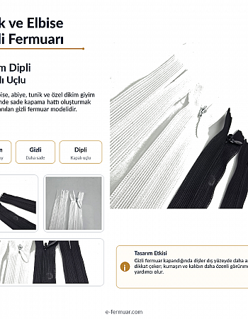 35 cm Tül Şeritli Dipli Gizli Fermuar Tip 3 | Elbise, Etek ve Abiye İçin | NC0035TUL