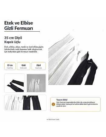 35 cm 13.77" Type 3 Concealed Zipper with Tulle Tape | Dress, Skirt and Eveningwear Zipper | NC0035TUL