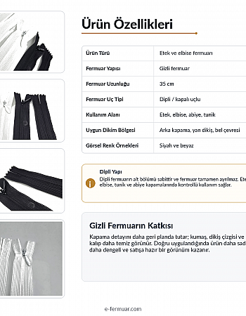 35 cm Tül Şeritli Dipli Gizli Fermuar Tip 3 | Elbise, Etek ve Abiye İçin | NC0035TUL