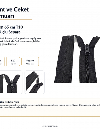 65 cm Nylon Jacket Zipper, Open End (Separate) - NC0065T10