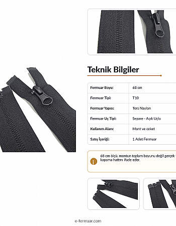 68 Cm Naylon Mont Fermuarı Açık Uçlu (Separe)  -  NC0068T10