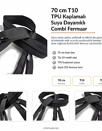 70 Cm Naylon Mont Fermuarı Açık Uçlu (Separe)  -  NC0070T10