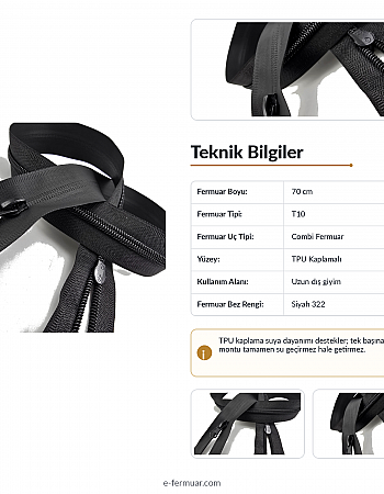 70 Cm Naylon Mont Fermuarı Açık Uçlu (Separe)  -  NC0070T10