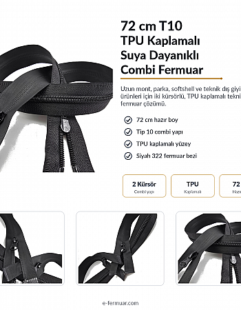 72 cm 28.34" TPU Waterproof Zipper Combi | Technical Outerwear and Equipment Use | NC0072SG