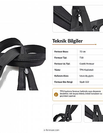 72 cm 28.34" TPU Waterproof Zipper Combi | Technical Outerwear and Equipment Use | NC0072SG