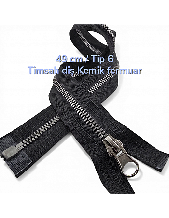 49 cm T6 Timsah Diş Kemik Fermuar Açık Uçlu Separe | Mont ve Ceket İçin | PR0049T6TMS