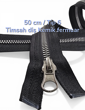 50 cm T6 Timsah Diş Kemik Fermuar Açık Uçlu Separe | Mont ve Ceket İçin | PR0050T6TMS