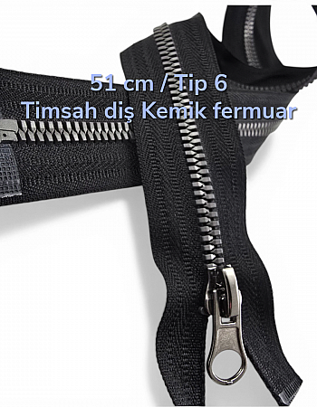 51 cm T6 Timsah Diş Kemik Fermuar Açık Uçlu Separe | Mont ve Ceket İçin | PR0051T6TMS