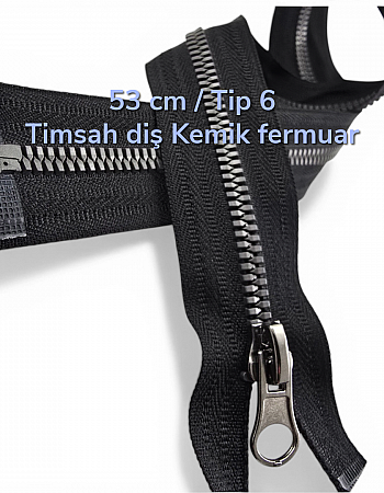 53 cm T6 Timsah Diş Kemik Fermuar Açık Uçlu Separe | Mont ve Ceket İçin | PR0053T6TMS