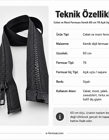 60 cm Bone Jacket Zipper, Open End (Separate) - PR0060T6