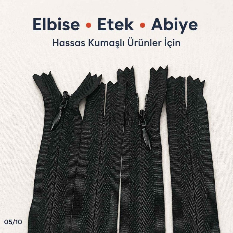 22 cm / 8.661 in Black Woven Tulle Closed-End Invisible Zipper for Dresses and Skirts – ZPG0022DKM