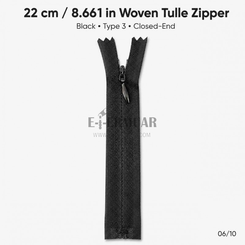 22 cm / 8.661 in Black Woven Tulle Closed-End Invisible Zipper for Dresses and Skirts – ZPG0022DKM