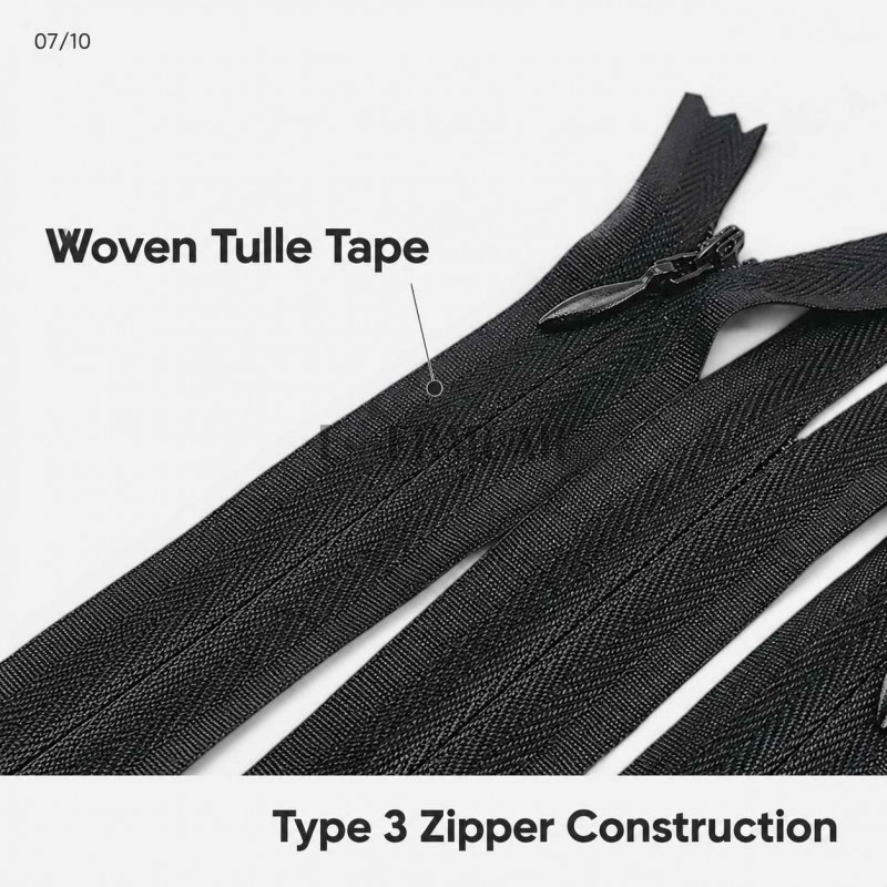 22 cm / 8.661 in Black Woven Tulle Closed-End Invisible Zipper for Dresses and Skirts – ZPG0022DKM