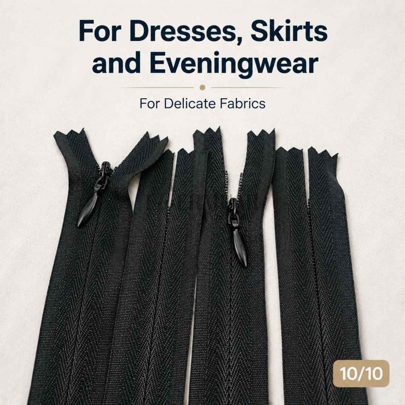 22 cm / 8.661 in Black Woven Tulle Closed-End Invisible Zipper for Dresses and Skirts – ZPG0022DKM