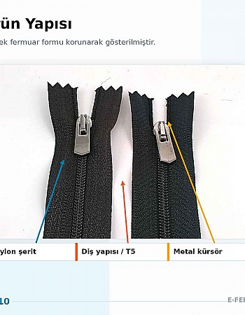 Pantolon ve Etek Fermuarı Naylon 16 cm T5 Kapalı Uçlu ZPS0016T5N
