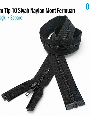 68 cm Tip 10 Siyah Naylon Açık Uçlu Separe Mont Fermuarı – Ceket ve Mont Fermuarı ZPS0068T10