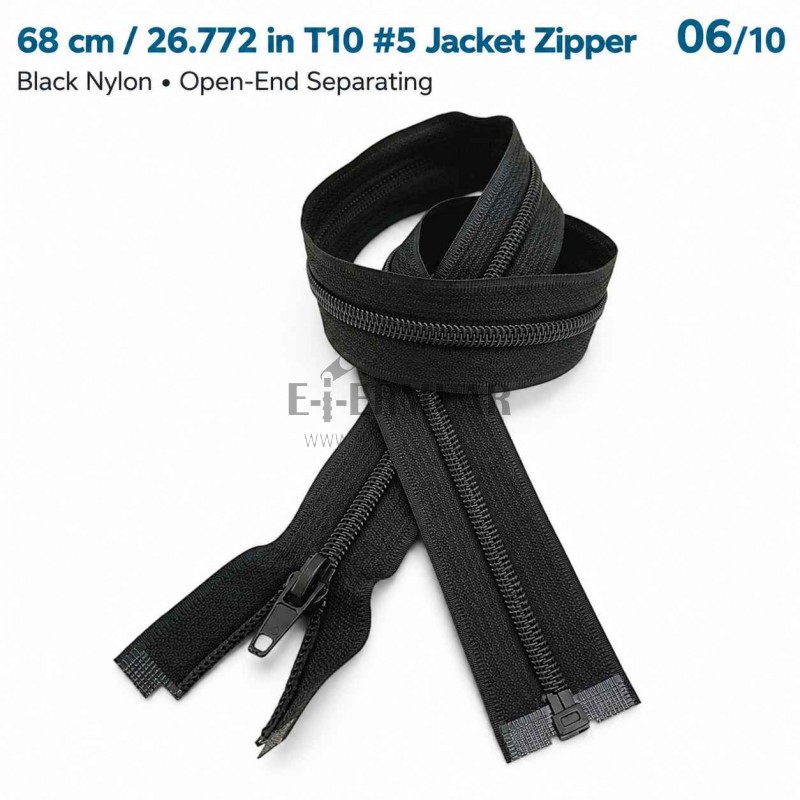 68 cm Tip 10 Siyah Naylon Açık Uçlu Separe Mont Fermuarı – Ceket ve Mont Fermuarı ZPS0068T10