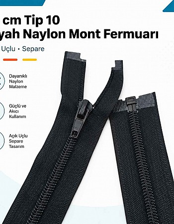 74 cm / 29.13 in T10 #5 Black Nylon Open-End Separating Jacket Zipper ZPS0074T10