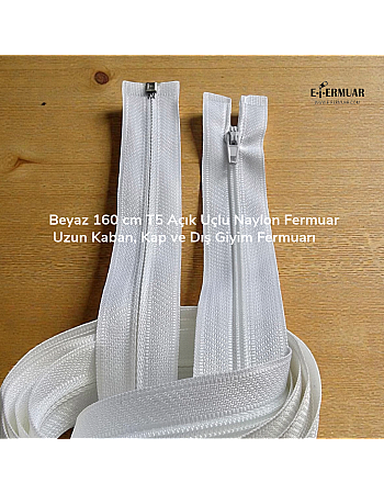 160 cm T5 Beyaz Naylon Açık Uçlu Fermuar – Ferace, Pardösü ve Uzun Mont - Zp00160T5