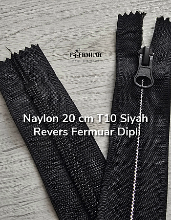 20 cm T10 Siyah Dipli Revers Fermuar – Combi Kafa Naylon Fermuar - ZP0020T10C