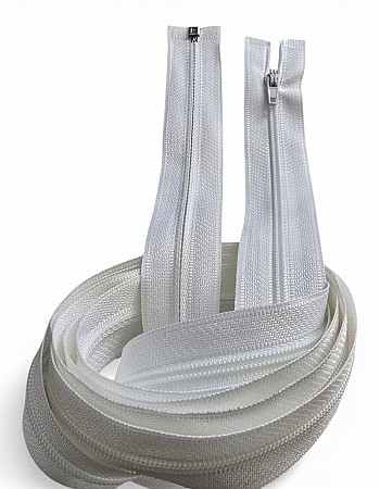 160 cm 62.99" T5 White Nylon Open-End Zipper | For Abayas, Overcoats and Long Coats | ZP00160T5