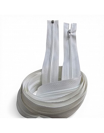 160 cm 62.99" T5 White Nylon Open-End Zipper | For Abayas, Overcoats and Long Coats | ZP00160T5