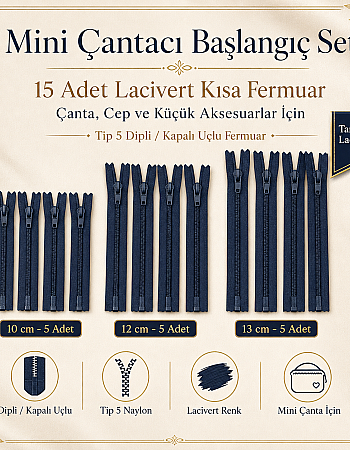 Mini Bag Maker Starter Set – 15 Pieces Navy Blue Short Zipper Type 5 Closed End Zipper ST-0002T5