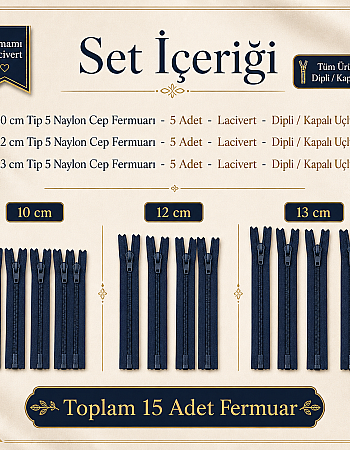 Mini Bag Maker Starter Set – 15 Pieces Navy Blue Short Zipper Type 5 Closed End Zipper ST-0002T5