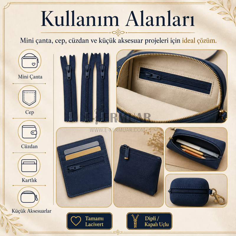 Mini Bag Maker Starter Set – 15 Pieces Navy Blue Short Zipper Type 5 Closed End Zipper ST-0002T5