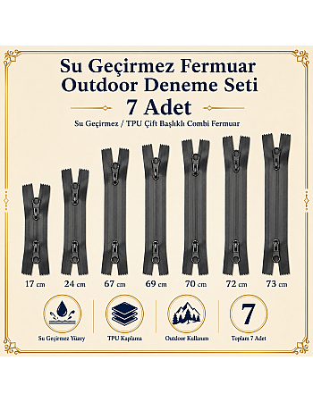 7 Adet Su Geçirmez Fermuar Seti – Outdoor, Mont, Çanta ve Teknik Tekstil İçin - ST-0004T5
