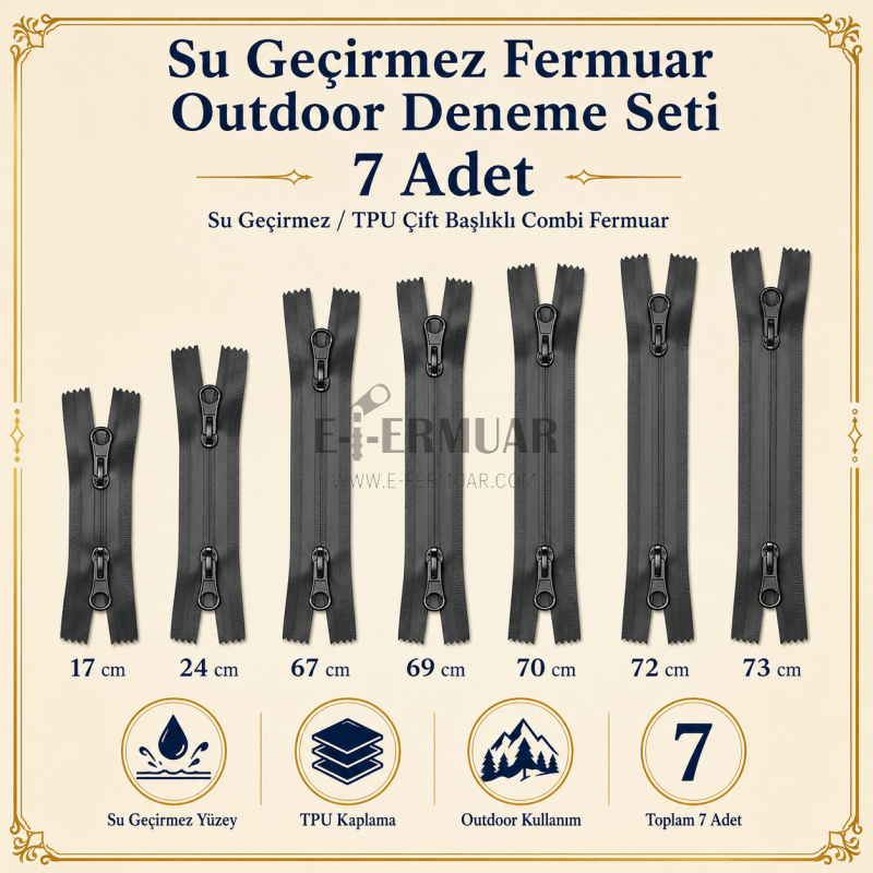 7 Adet Su Geçirmez Fermuar Seti – Outdoor, Mont, Çanta ve Teknik Tekstil İçin - ST-0004T5