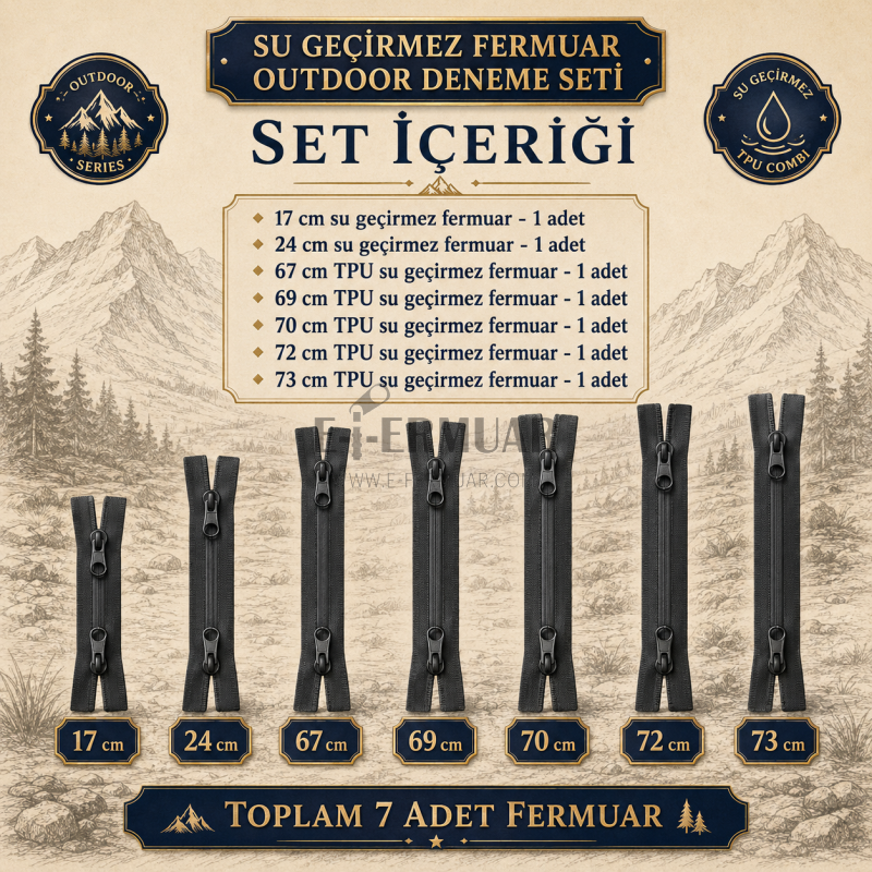 7 Adet Su Geçirmez Fermuar Seti – Outdoor, Mont, Çanta ve Teknik Tekstil İçin - ST-0004T5