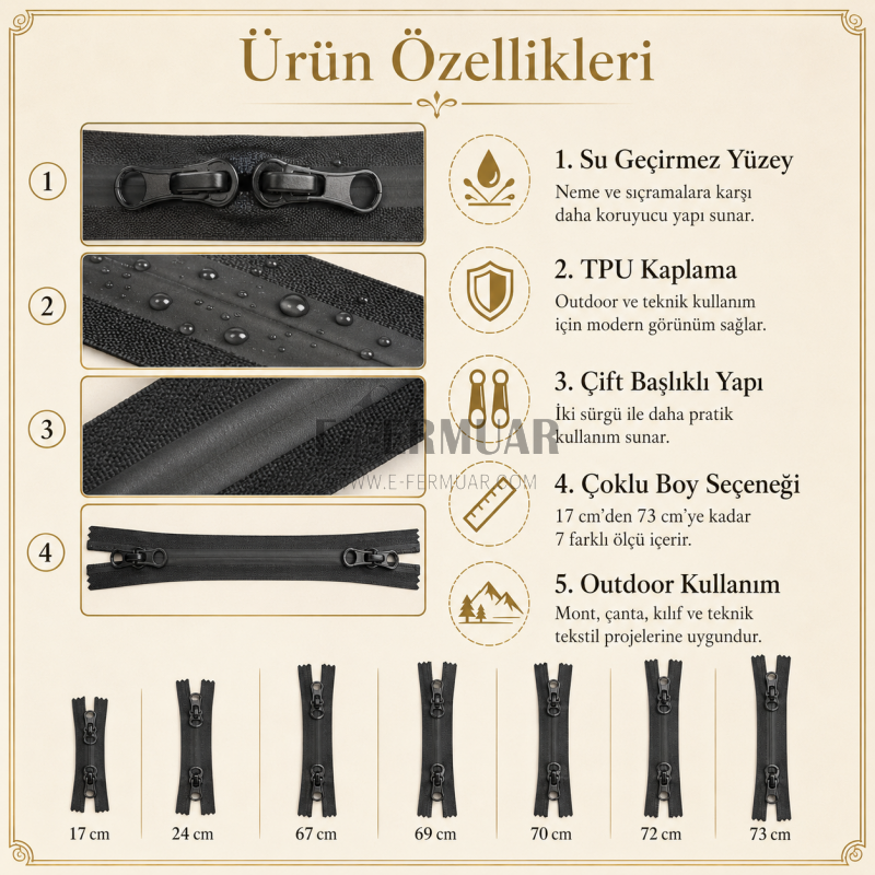 7 Adet Su Geçirmez Fermuar Seti – Outdoor, Mont, Çanta ve Teknik Tekstil İçin - ST-0004T5