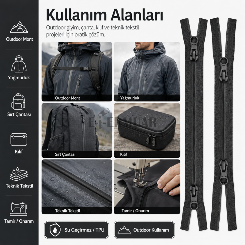 7 Adet Su Geçirmez Fermuar Seti – Outdoor, Mont, Çanta ve Teknik Tekstil İçin - ST-0004T5