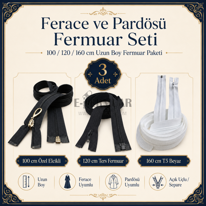 Long Zipper Set for Tailoring and Abaya Workshops – 3 Ready-to-Use Repair and Production Kits - ST-0005T5
