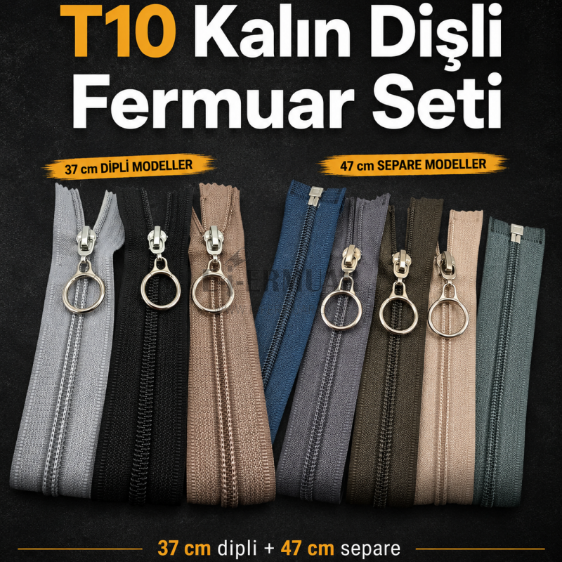 Professional use #5 chunky zipper set, 37 cm and 47 cm lengths.