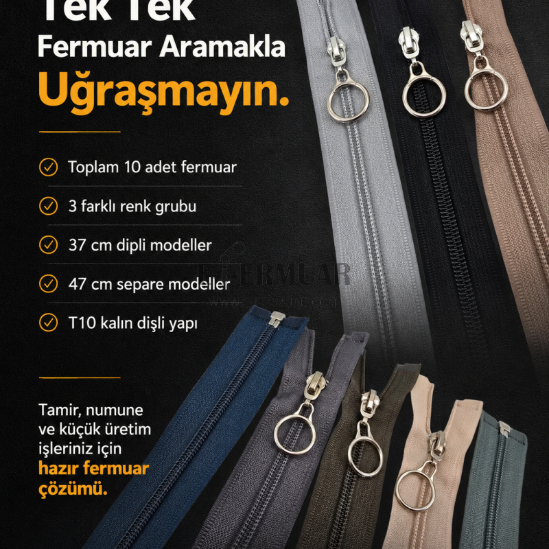 Professional use #5 chunky zipper set, 37 cm and 47 cm lengths.