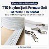 Set of #5 nylon coil zipper, 10 metres long, with 10 sliders included.