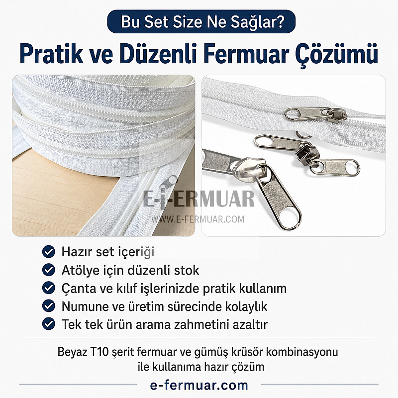 Set of #5 nylon coil zipper, 10 metres long, with 10 sliders included.