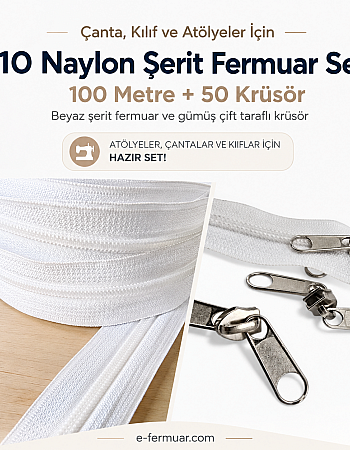 100 Metre T10 Naylon Şerit Fermuar + 50 Kürsör Atölye Paketi ST-0009T10-100M50C