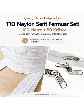 100 Metre T10 Naylon Şerit Fermuar + 50 Kürsör Atölye Paketi ST-0009T10-100M50C