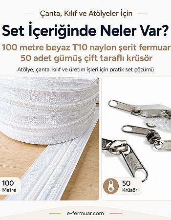 100 Metre T10 Naylon Şerit Fermuar + 50 Kürsör Atölye Paketi ST-0009T10-100M50C