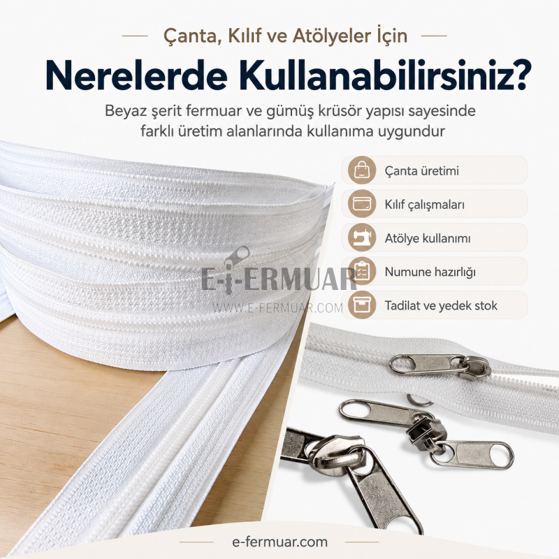Çanta, Kılıf ve Atölyeler İçin T10 Naylon Şerit Fermuar Seti – 100 Metre + 50 Krüsör- ST-0009T10-100M50C