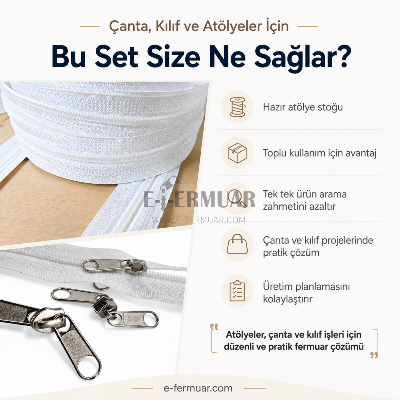 Çanta, Kılıf ve Atölyeler İçin T10 Naylon Şerit Fermuar Seti – 100 Metre + 50 Krüsör- ST-0009T10-100M50C